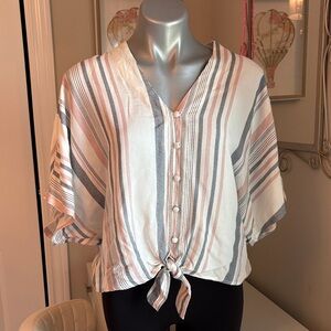 Elegant Striped Tie-Front Blouse